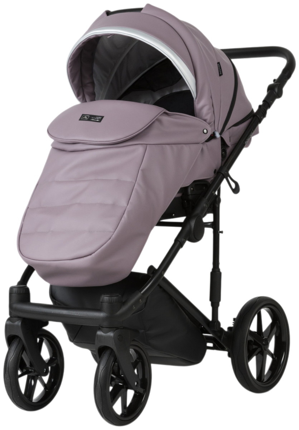 Детская коляска Adamex Rimini Deluxe 2 в 1 RI225A (СВ.СИРЕНЕВАЯ КОЖА+СТАЛЬНАЯ ПЕРЛ.ОТДЕЛКА)