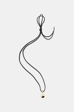 ZARA ОЖЕРЕЛЬЕ ИЗ КОЖАНОГО ШНУРА С ПОДВЕСКОЙ-КАПЛЕЙ, ЧЕРНЫЙ