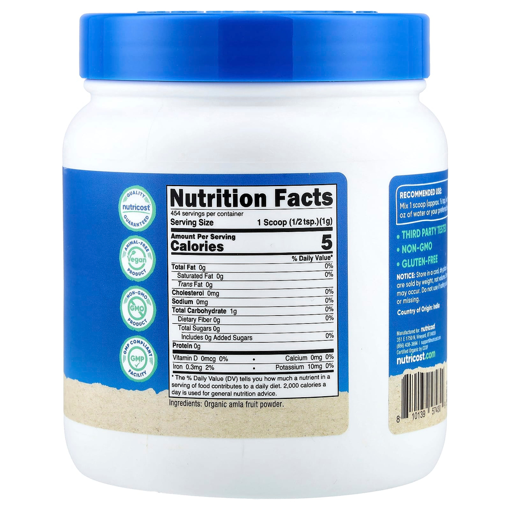 Nutricost, органическая амла, без добавок, 454 г (16,2 унции)