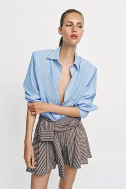 ZARA ШОРТЫ В ПОЛОСКУ С ЗАВЯЗКАМИ, КОРИЧНЕВЫЙ