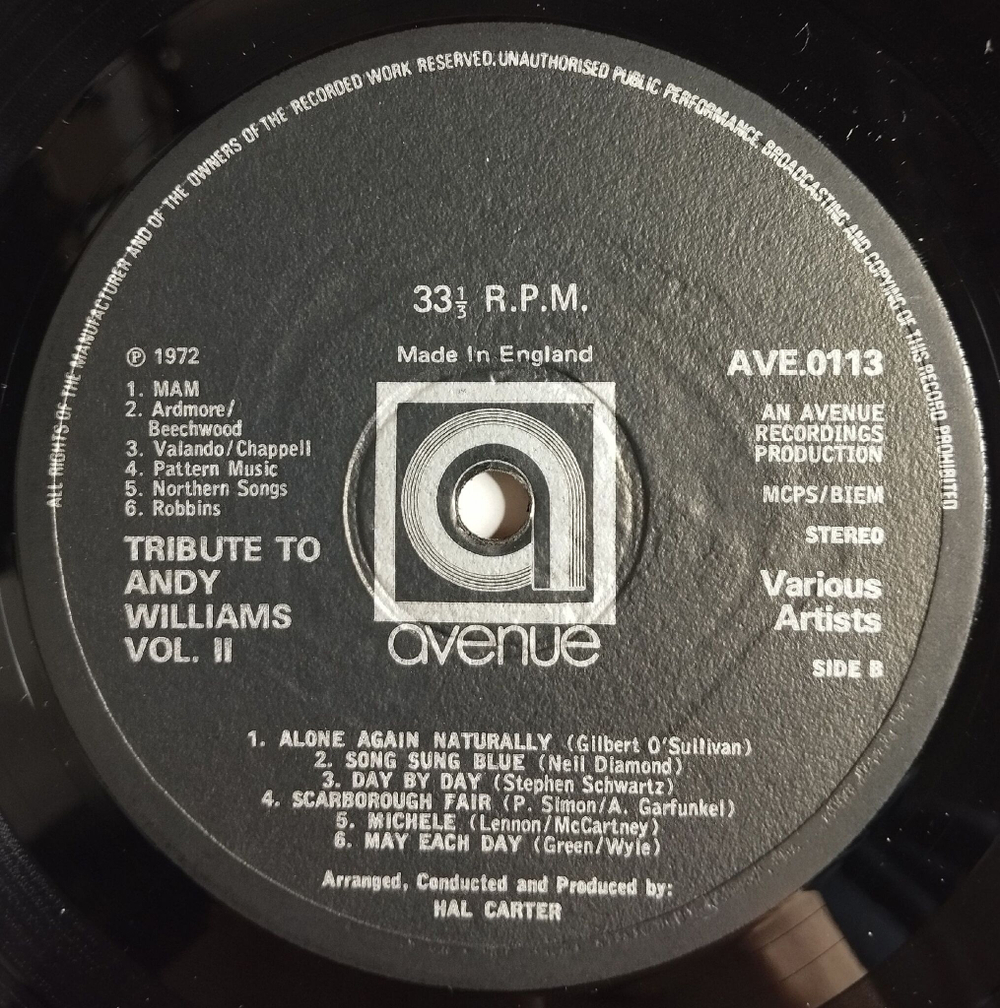 Винтажная виниловая пластинка LP A Tribute To Andy Williams Vol.2 (UK 1972)