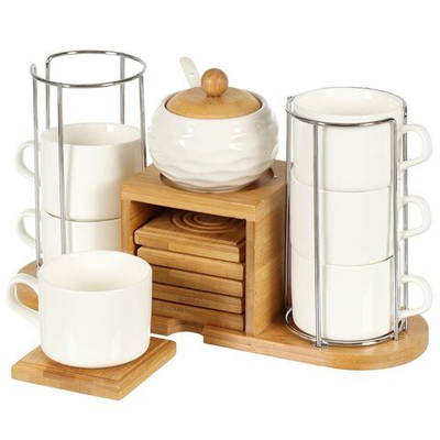 Набор чайный керам, 13 пр, 6 перс, 180 мл, металл подставка, Y4-4593