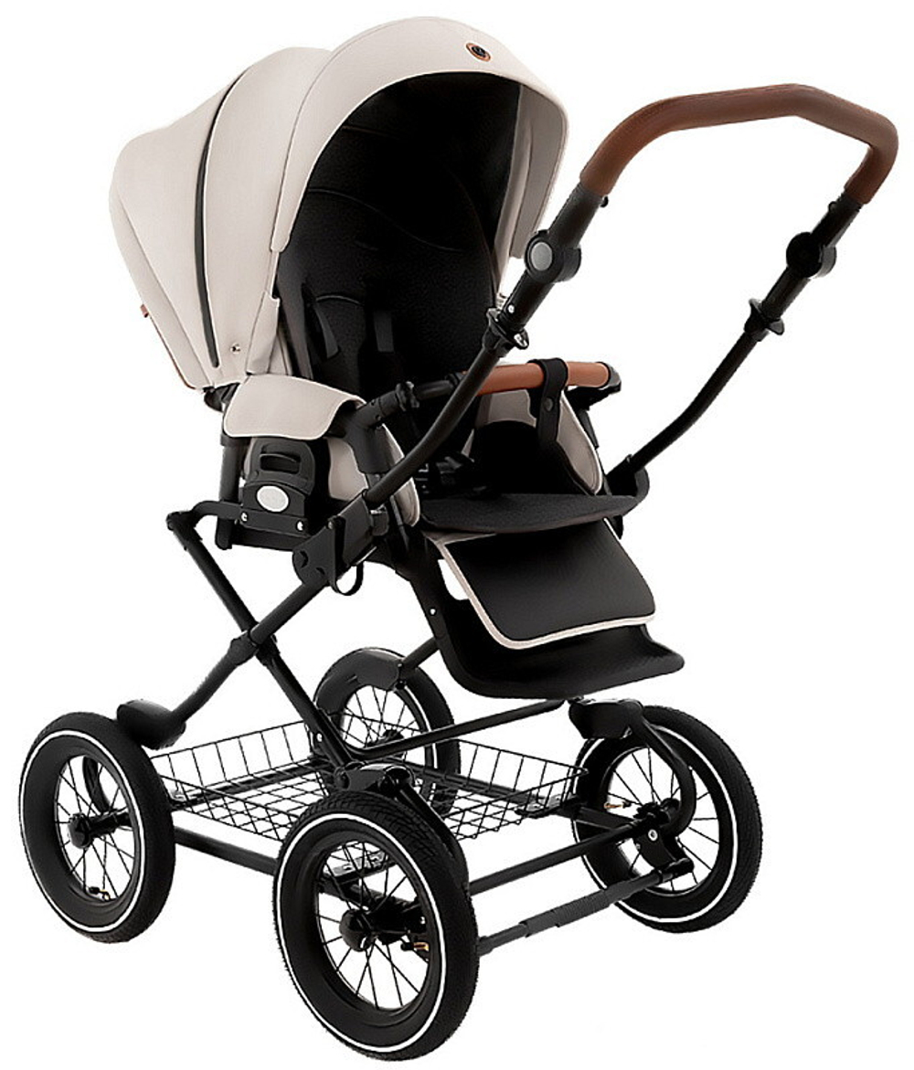 Детская коляска Roan Bass Next Classic Кожа d12 3 в 1 с автокреслом Elo Black RCL301/1 Island Stone