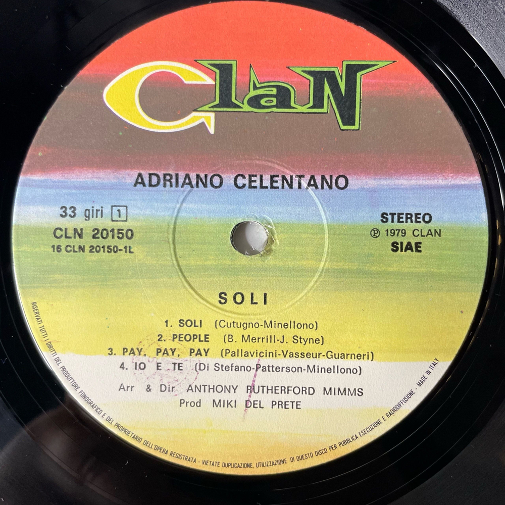 Винтажная виниловая пластинка LP Adriano Celentano Адриано Челентано Soli (Италия 1979)
