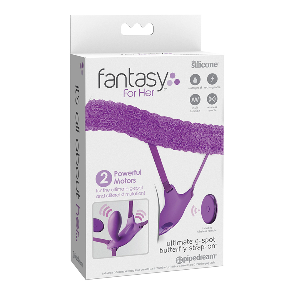 Силиконовый вибратор-бабочка на повязке с пультом ДУ PipeDream Fantasy for Her Ultimate G-Spot Butterfly Strap-On Vibe Purple 496312