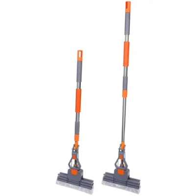 Швабра с губкой ПВА металлическая ручка 86-120 см(отжим три ролика)