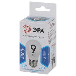 Лампа светодиодная ЭРА STD LED P45-9W-840-E27 9Вт шар нейтральный белый свет Е27 | Лампы cветодиодные Шар (G/P)