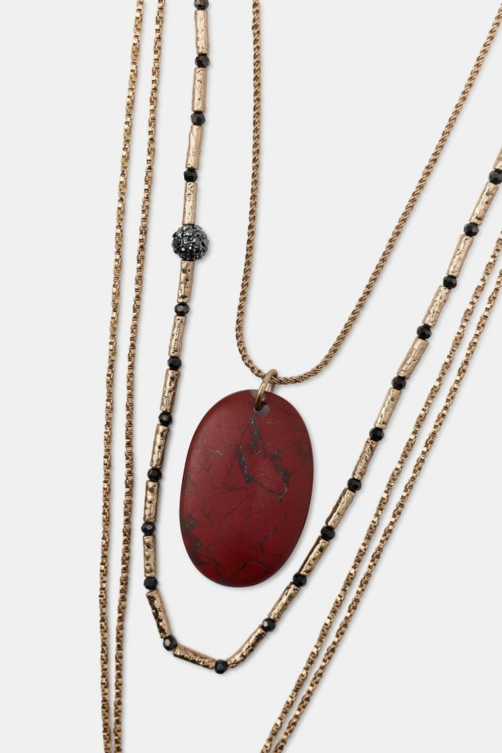 ZARAНАБОР ИЗ 3 ОЖЕРЕЛИЙ С КАМНЯМИ И СТРАЗАМИ, ЗОЛОТИСТЫЙ