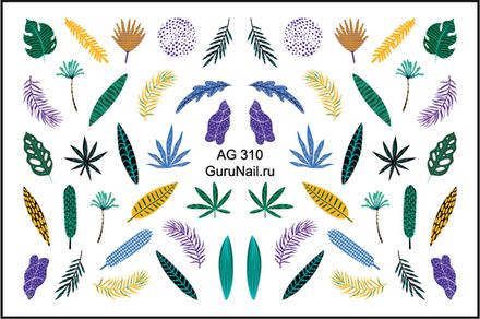 Gurunail Слайдер-дизайн аэрография 310 Перья, листья