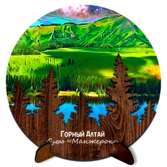 Картина Фанера (Манжерок) на подставке 3D 15*15см Круг елки