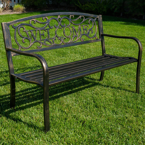 Скамейка уличная садовая двухместная Велком (Welcome), металл -сталь — Бронза