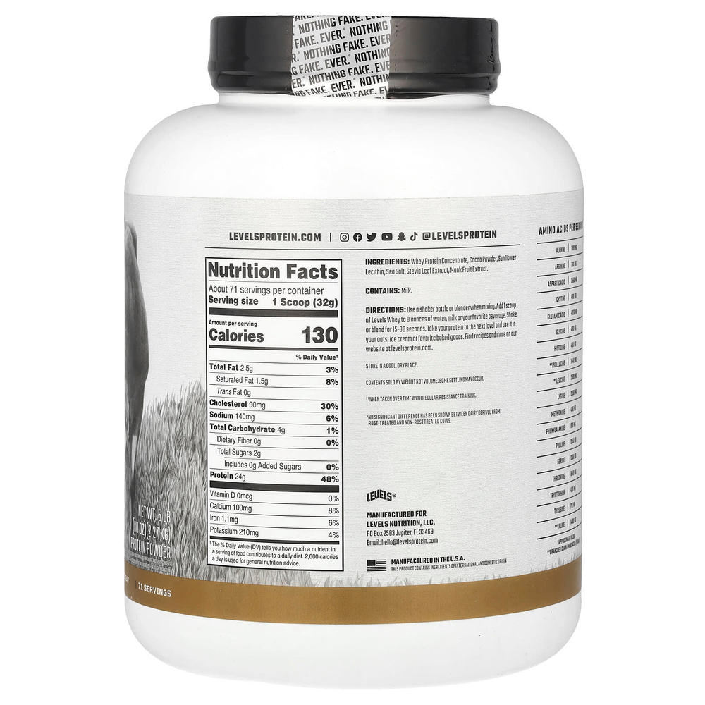 Levels, Порошок из сывороточного протеина травяного откорма, двойной шоколад, 2,27 кг (5 фунтов)