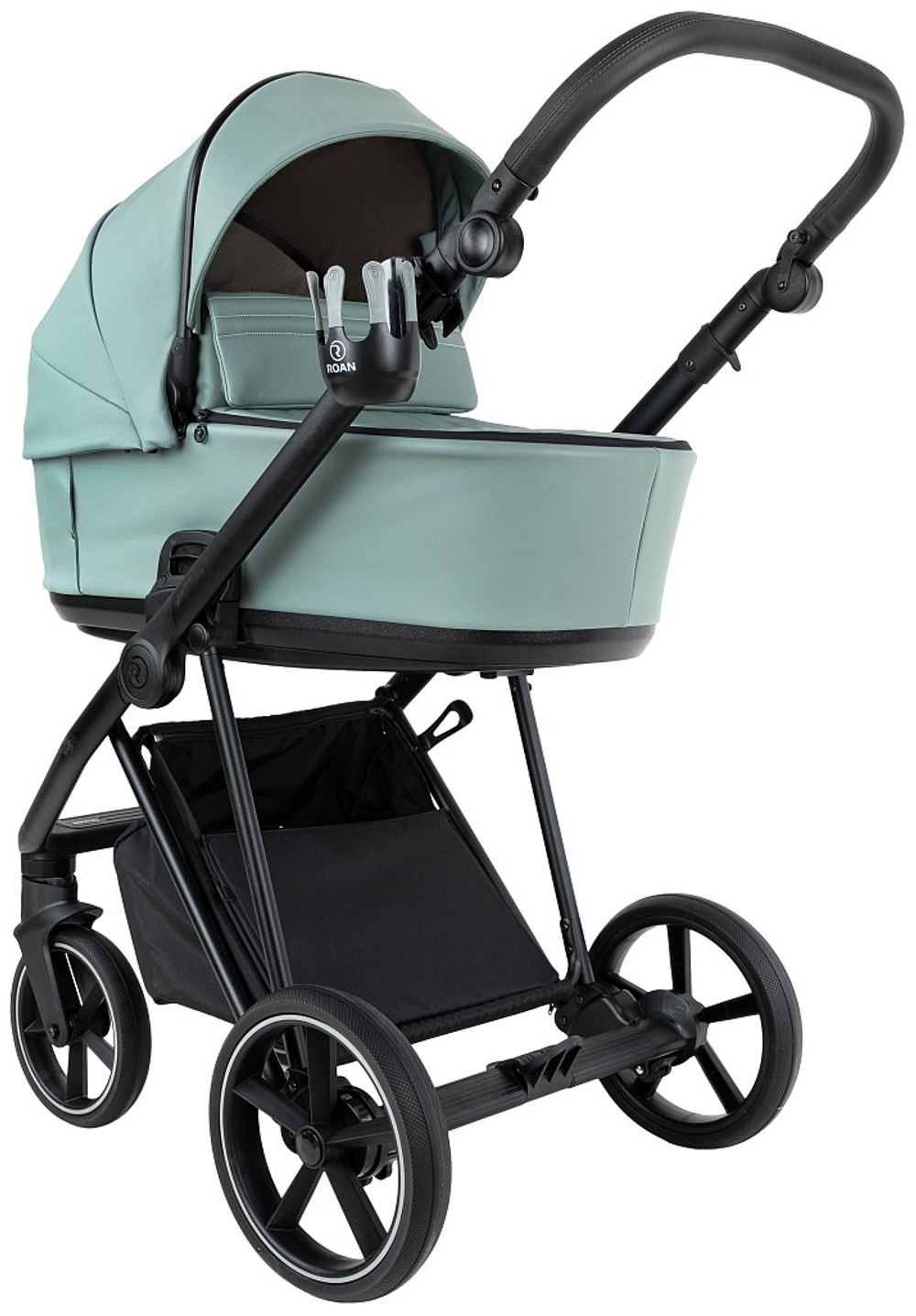 Детская коляска Roan Sol Vintage Leather 2.0 3 в 1 с автокреслом Pituso Santiso Pro Black SL/13/L Misti Mint/Grey/руч. Серый