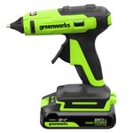 Пистолет клеевой акк. Greenworks G24GLG, 24V, 150°С, нагрев 90 сек, стержни 11 мм, антикапля,1х2Ач,ЗУ,кор (3502207CUA)