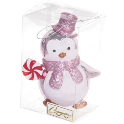 Ёлочная игрушка «Пингвин с леденцом» 10*6*11 см, розовый