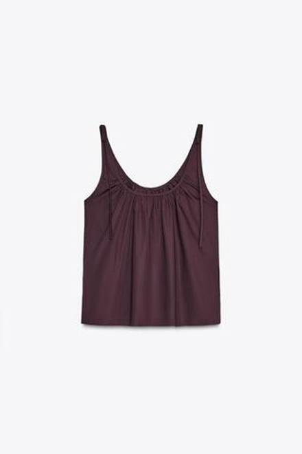 ZARA ТОП ИЗ ПОПЛИНА С ЗАВЯЗКАМИ, БОРДОВЫЙ