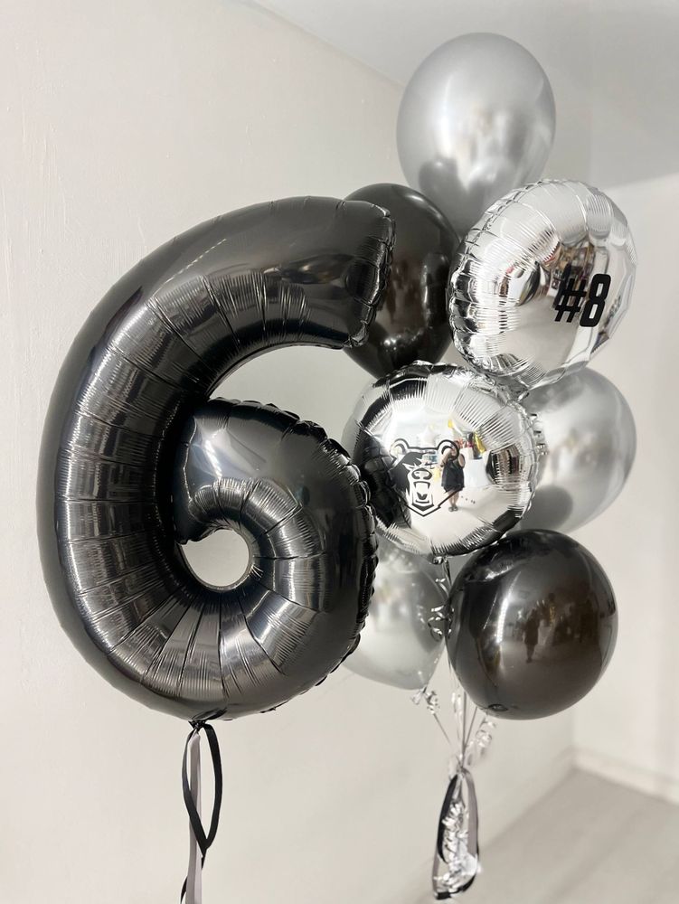 Воздушные шары ХК Лидер Хоккей хром серебро/черный/белый №4229