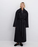 Пальто на поясе из альпака и шерсти черный