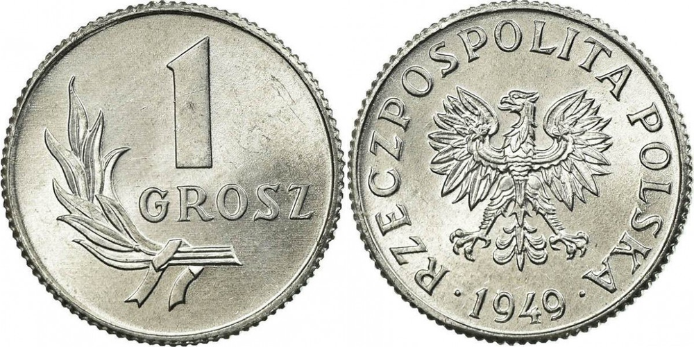 Польша 1 грош, 1949 Герб XF