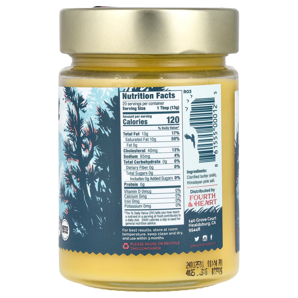 4th & Heart, очищенное топленое масло гхи, от коров травяного откорма, с гималайской розовой солью, 225 г (9 унций)