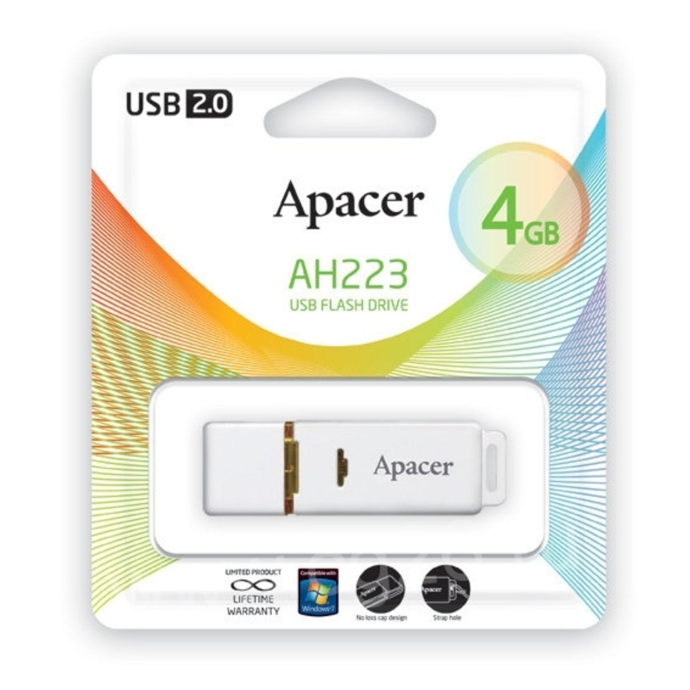 USB Флешка 4GB Apacer AH223 USB 2.0, белая