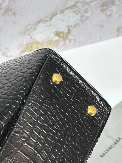 BALENCIAGA RODEO HANDBAG с крокодиловым тиснением, черная