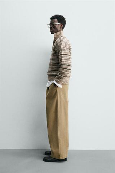 ZARA СВИТЕР С ВОРОТНИКОМ НА МОЛНИИ ИЗ СКРУЧЕННОЙ ПРЯЖИ, СВЕТЛО-КОРИЧНЕВЫЙ