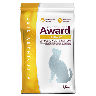 Сухой диетический корм для взрослых кошек AWARD VETERINARY DIET URINARY при мочекаменной болезни струвитного типа 1,5 кг