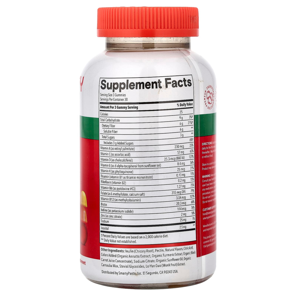 SmartyPants, Multi Plus, мультивитамины и клетчатка, со вкусом клубники, апельсина и лимона, 90 жевательных таблеток