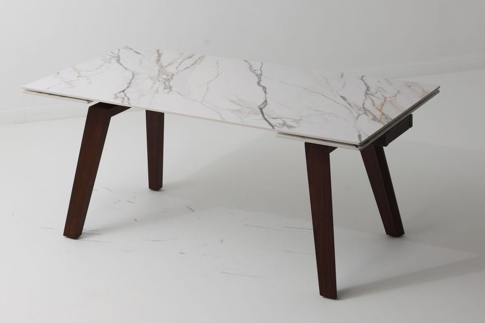 Стол BETIS 180 MATTE GILDED WHITE SOLID CERAMIC / Орех, ®DISAUR