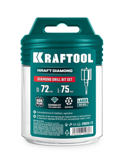 KRAFTOOL DIAMOND d 68 мм (М16, рабочая глубина 75 мм, лазерная сварка), Алмазная Коронка для подрозетников (29820-68)