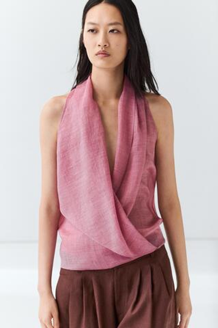 Massimo Dutti Топ с запахом и драпировкой, розовый