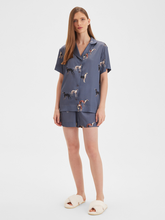 Шелковая блуза с борзыми графит