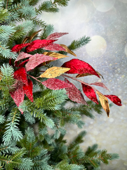 Веточка с листьями 71см ChristmasDeLuxe premium collection бордово-золотая