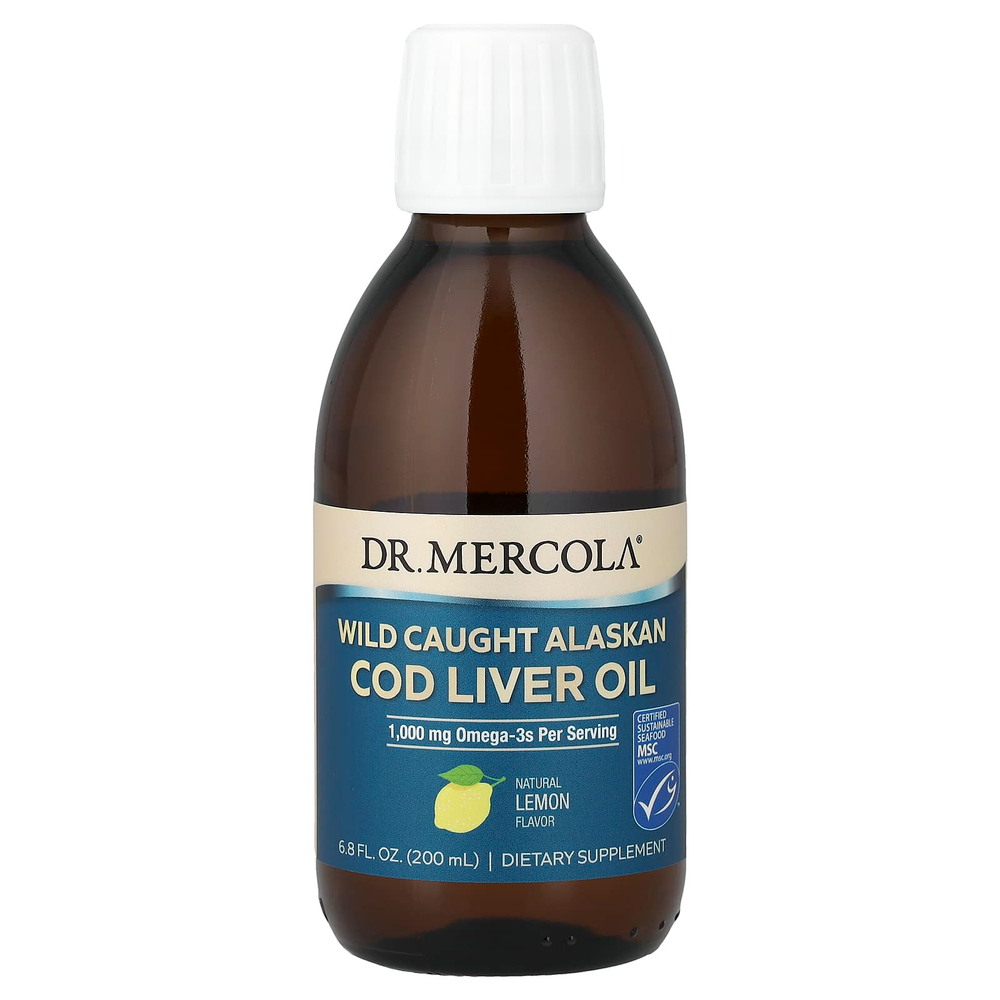 Dr. Mercola, жир из печени аляскинской трески дикого улова, натуральный лимонный вкус, 200 мл (6,8 жидк. унции)
