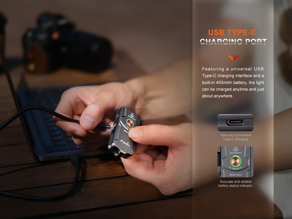 Фонарь-брелок Fenix E03R V2.0 серый