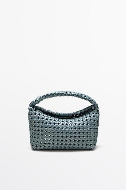 Massimo Dutti Мини-сумочка из плетеной кожи, пастельно-голубой