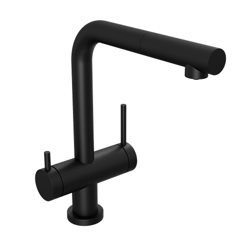 Смеситель для кухни Abelsberg Pura OTF70709MB c вытяжным изливом и возможностью подключения фильтра для воды, цвет матовый черный
