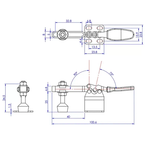 Прижим с горизонтальной ручкой Woodwork GH-201-H