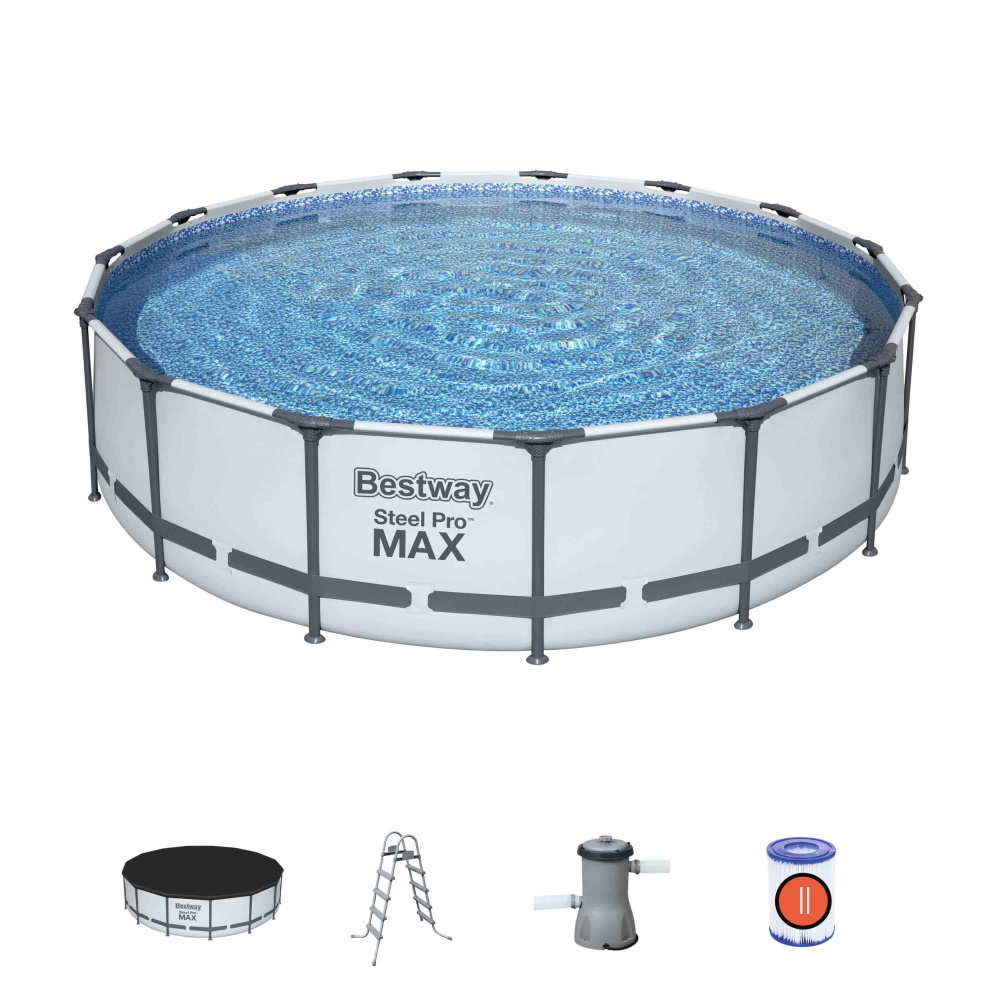 Каркасный бассейн Bestway 457х107 см + фильтр-насос 3028 л/ч, тент, лестница (56488 BW)