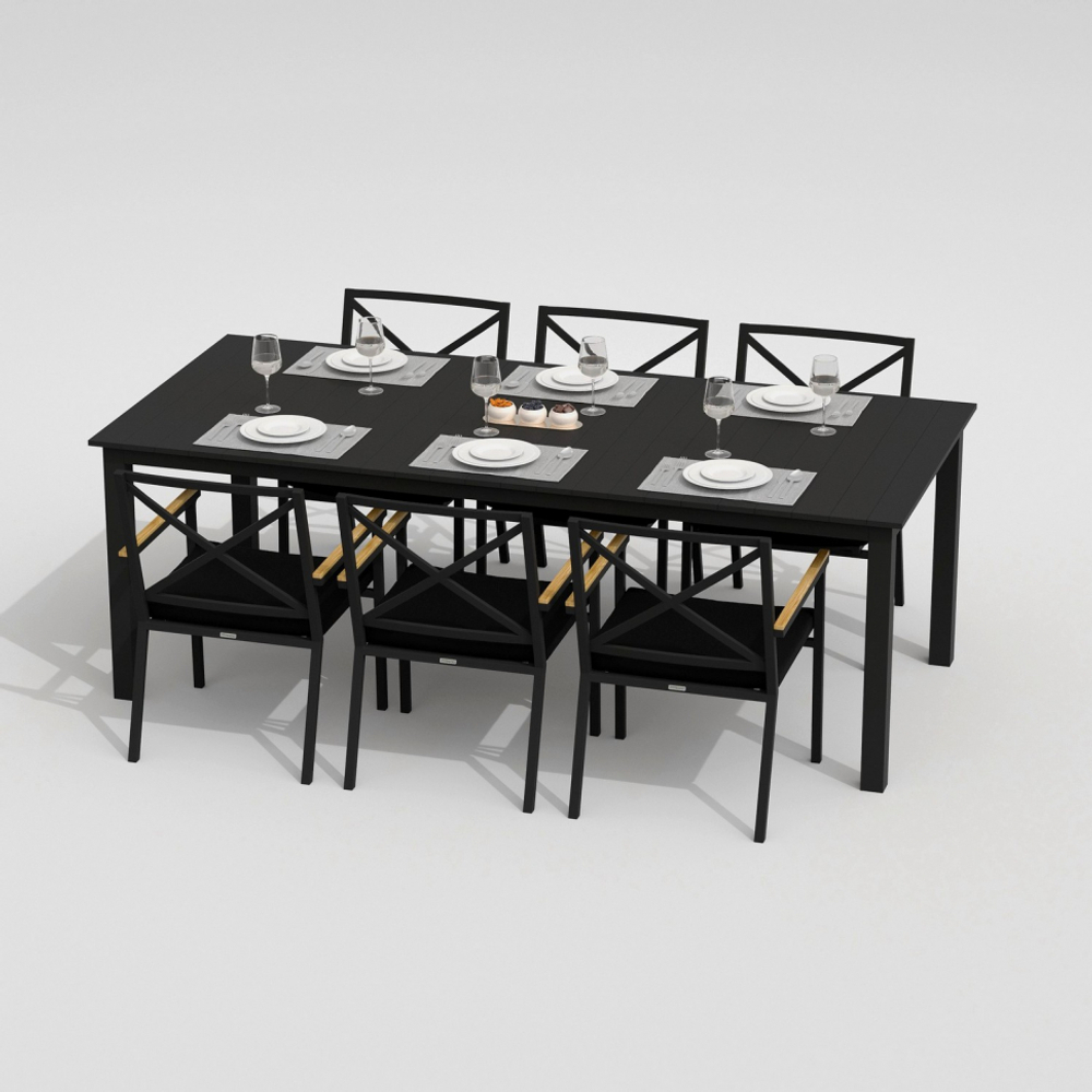 Обеденная группа Ideal Patio ДОЛЛА ФЕСТА каркас карбон, стол алюминий 220, ткань черная
