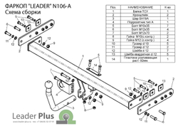 Фаркоп(прицепное) Лидер-Плюс для NISSAN ALMERA, седан 2000-2006 (паспорт и сертификат в комплекте)(без электрики)N106-A