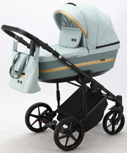 Детская коляска Adamex Rimini 2 в 1 RI22-TIP СЕРО-ЗЕЛЕН+СЕРО-ЗЕЛЕН.КОЖА+ЗОЛОТО ОТДЕЛКА