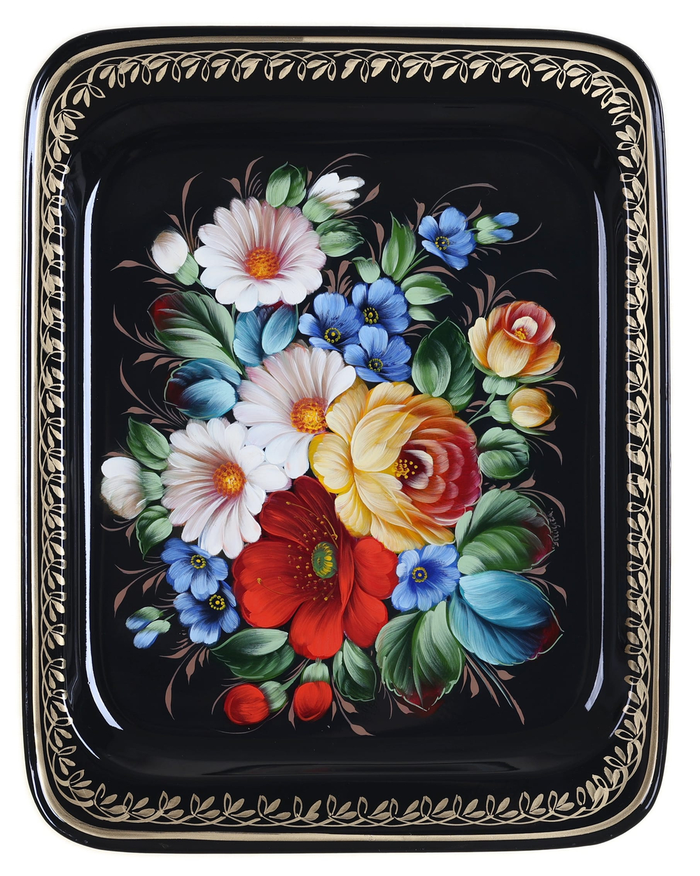 Жостовский поднос декоративный, размер 33х26 см (A13), металлический