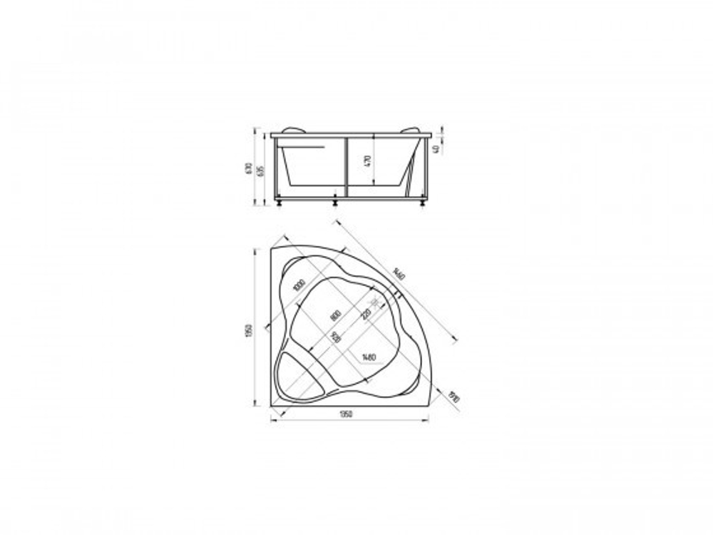 Ванна акриловая угловая ГАЛАТЕЯ 135х135 AQUATEK (с каркасом и фронтальной панелью)