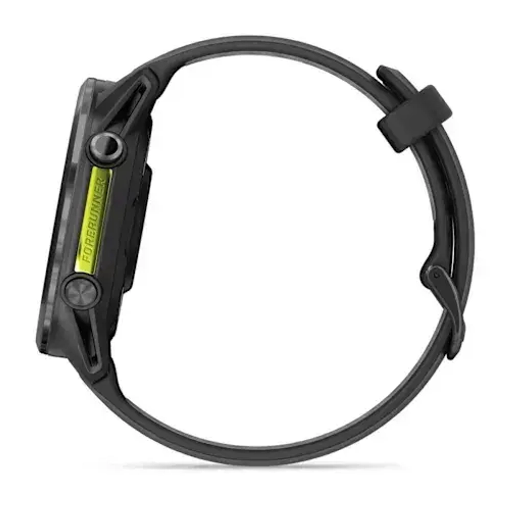 Умные часы Garmin Forerunner 970 угольно-серый DLC Titanium с черным корпусом и черным/прозрачным белым ремешком