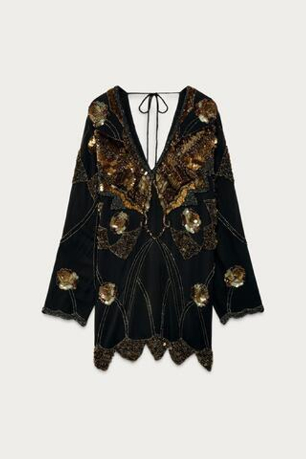ZARA X MARISA BERENSON ПЛАТЬЕ С ВЫШИВКОЙ, ЧЕРНЫЙ