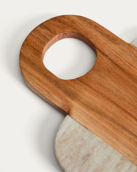 Сервировочная доска Nuvir из бежевого мрамора и массива акации