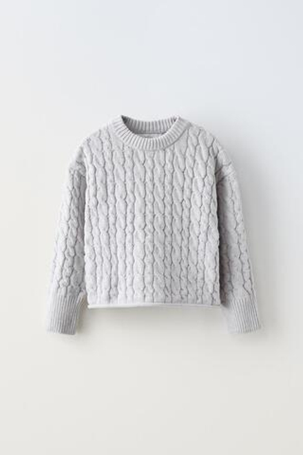 ZARA СВИТЕР ИЗ СИНЕЛИ С УЗОРОМ «КОСЫ», ЖЕМЧУЖНО-СЕРЫЙ