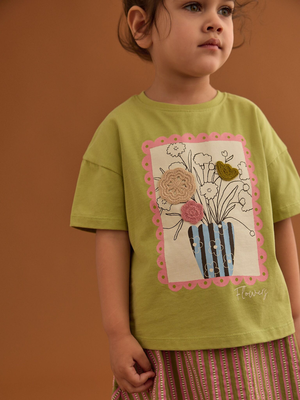 Футболка и юбка в комплекте для девочки Next AG9-822, Розовый, Салатовый